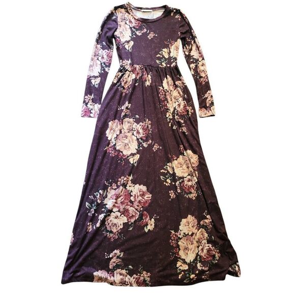 Inherit Clothing Co Dress Women's XS Burgundy Floral Long Sleeve Maxi Modest - Picture 3 of 5